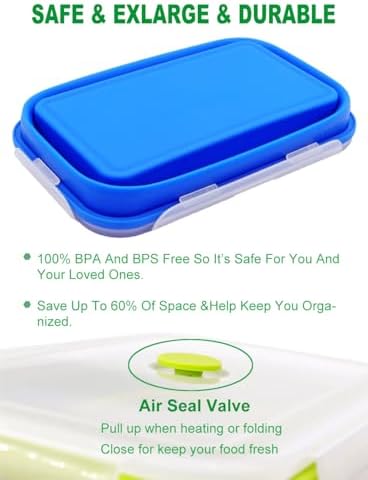 Set of 2 Extra Large Collapsible Silicone Food Storage Containers With Lids, 82.8oz + 60.2oz Meal Prep Bento Lunch Boxes, Microwave,Dishwasher and Freezer Safe For Kitchen, Camping, BPA Free - Image 6