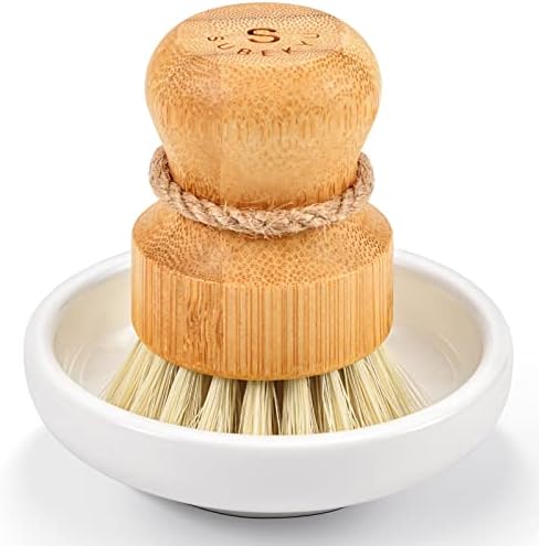 SUBEKYU Bamboo Dish Scrub Brush,Vegetable Brush,1 Pack with Ceramic Holder by SUBEKYU