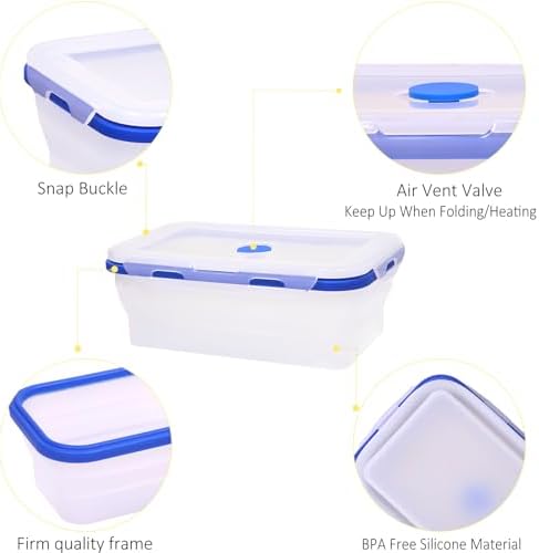 3 Pack Translucent Collapsible Silicone Food Storage Containers with Lids, 40.6oz Bento Lunch Boxes, for Kitchen, Office, Camping, Travel, BPA Free - Image 4