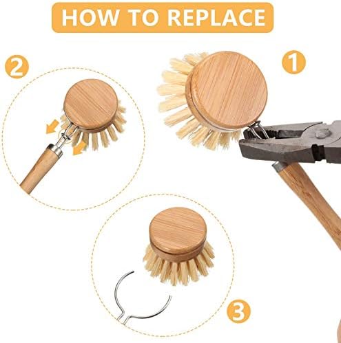 Set of 4 dish Brushes Wooden Kitchen Brushes with Handle Wood - Wooden Pan & Pot Cleaning Brush with Replaceable Head - Image 3