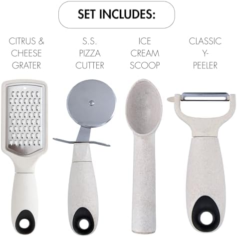Beille 6pc Wheat Straw Kitchen Utensil Set Peeler Cutter Grater Spoons and Cups - Image 2