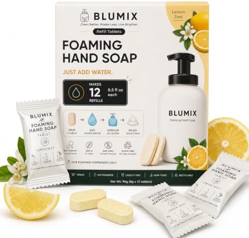 Foaming Hand Soap Refill Tablets, Concentrated Hand Soap Tablets, Just Add Warm Water, For Reusable Foaming Soap Dispensers (12 Count, Lemon, Refill Only) by Blumix