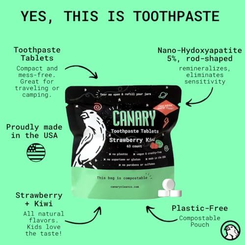 Canary Nano Hydroxyapatite Toothpaste Tablets Strawberry Kiwi - Remineralizing, Fluoride Free, All Natural Tabs with Xylitol - Great for Kids, Plastic Free - 189 Count - Image 2