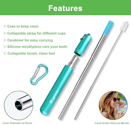 Kynup 4Packs Reusable Straws, Metal Straw with Silicon, Travel Drinking Straws with Case, Keychain, Cleaning Brushes, Silicon Pcs Perfect for Travel, Gifts (20 PCS) Blue-Black-Silver-Turquoise - Image 5