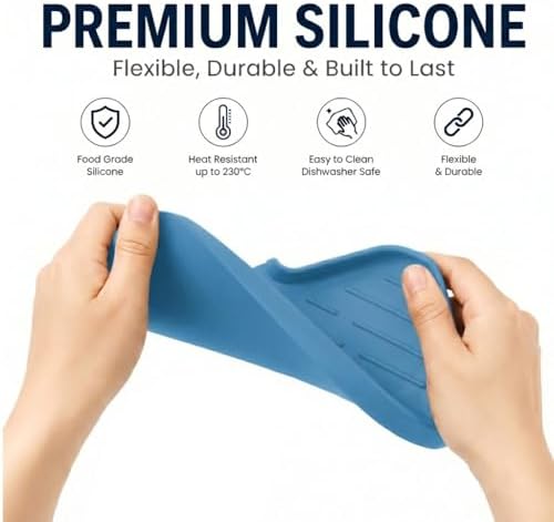MicoYang Silicone Soap Dish with Drain Spout — Self-Draining Sink Organizer Tray for Bathroom & Kitchen, Sponges, Dispensers & Soap Holder, Non-Slip & Dishwasher Safe, Lichen Blue (Medium, 9.6"×5.3") - Image 3