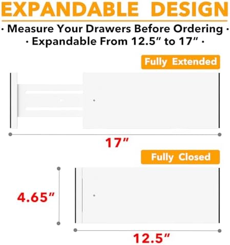 SpaceAid Bamboo Dresser Drawer Dividers 6 Pack, (Need 4.65" Deep Drawer) Adjustable 12.5“-17” Organizers, Expandable Organization for Clothing, Clothes, Dressers, White - Image 3