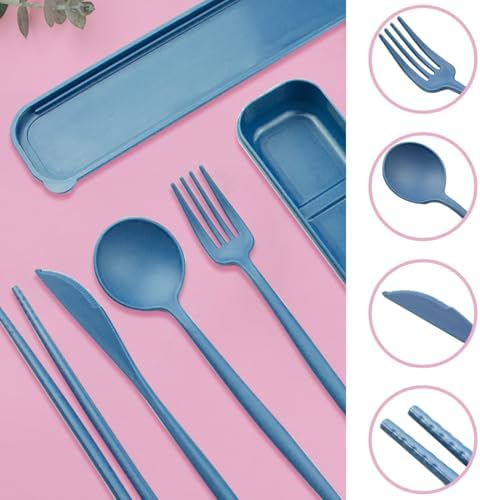 ELANE 4 Sets Reusable Travel Utensils Set with Case,Camping Cutlery Set Reusable Cutlery Set with Case,Utensil Sets for Lunch Picnic Daily Use Outdoor (darkblue) - Image 3