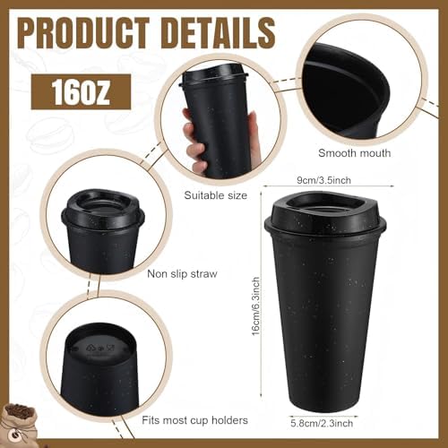 Honeydak 45 Pack 16 oz Reusable Coffee Cups with Lids Water Bottle Iced Coffee Travel Mug Portable Plastic Tea Tumblers Bulk for Hot and Cold Drinks Birthdays Party (Black,Stylish) - Image 3