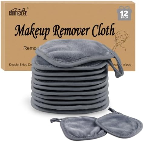 HOMEXCEL Makeup Remover Cloth 12 Pack Reusable Makeup Remover Pads Washable by HOMEXCEL