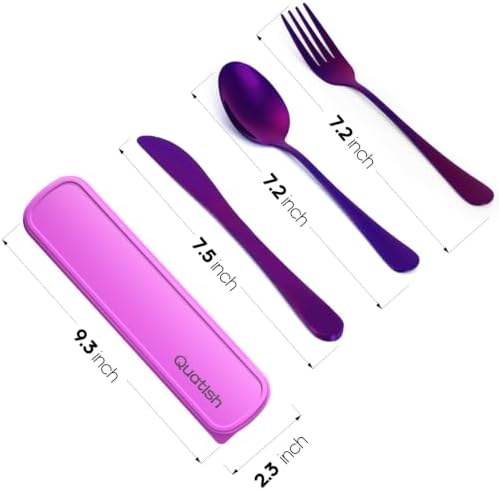 Quatish Travel Utensils with Case, Stainless Steel Cutlery Set, Violet - Image 4