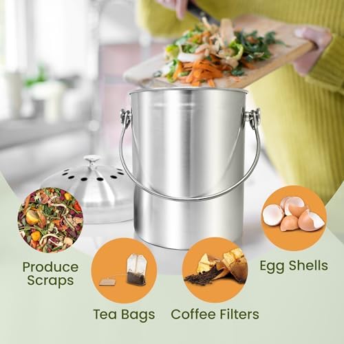Reli. 1.3 Gallon Stainless Steel Compost Bin for Kitchen | Charcoal Filters - Image 6