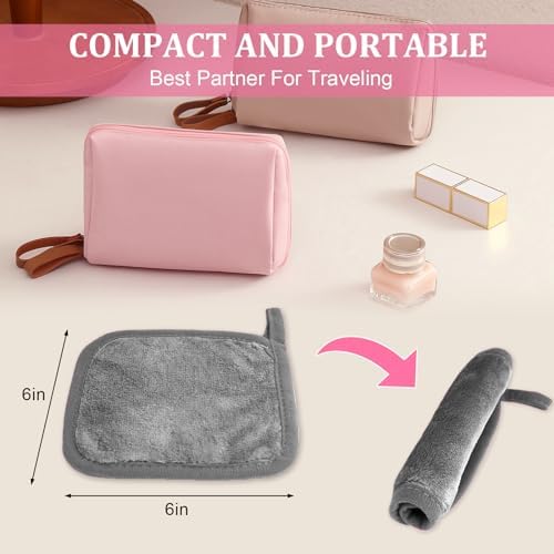 Puomue Makeup Remover Cloth 12 Pack, Ultra Soft and Reusable Microfiber Makeup Remover Towels for All Skin Types, Perfect Face Towels for Women, 6 Inch x 6 Inch, Grey - Image 2