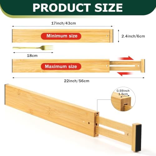 Lzerking Kitchen Drawer Dividers 6 Pack Bamboo Drawer Organizers - Image 5