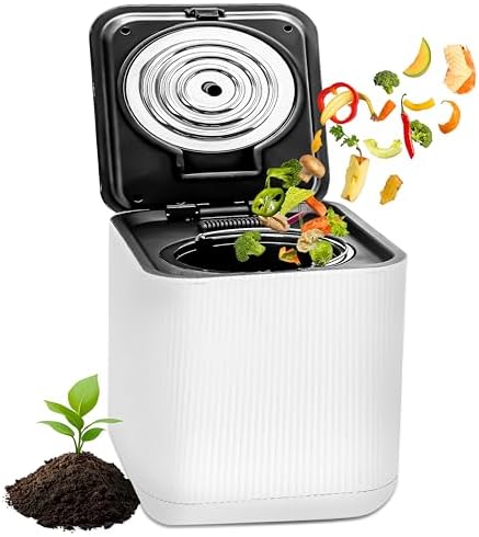 NutriChef Electric Kitchen Composter | 3 Quart Food Recycler | Food Waste Compost Bin for Countertop | 1 Button to Compost, Easy to Clean Composter Bucket | Low Noise, Odorless & Auto Clean | White by NutriChef%E2%84%A2Kitchen