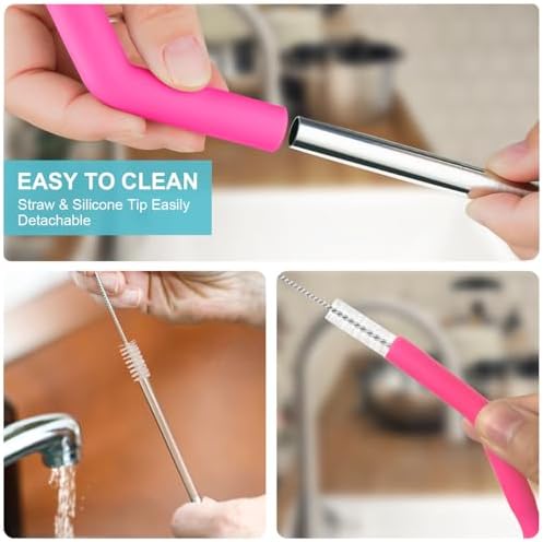 Reusable Stainless Steel Straws Set 6 PCS with 6 Silicone Tips, 2 Straw Brush, 1 Storage Case, Different Sizes of Metal Straws Reusable, Suitable for 14, 20, 30 oz Cups Tumbler, for Hot/Cold Drinks - Image 6