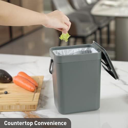 EKO Puro Mini Wall-Mounted Kitchen Trash Can with Lid, Food Waste Caddy, 1.32 Gall / 5L (Grey) - Image 6
