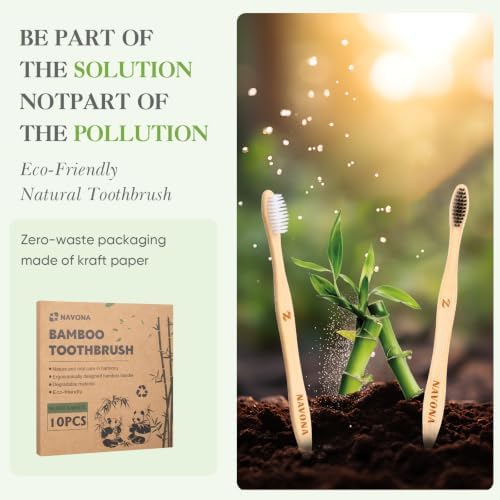 10 PCS Bamboo Toothbrushes, Individually Wrapped Wooden Toothbrushes Bulk - Image 5