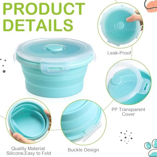 Suclain 4 Pcs Collapsible Bowls with Lids Silicone Camping Food Storage Container Expandable Folding Salad Lunch Box Travel Container for Hiking Camping - Image 3