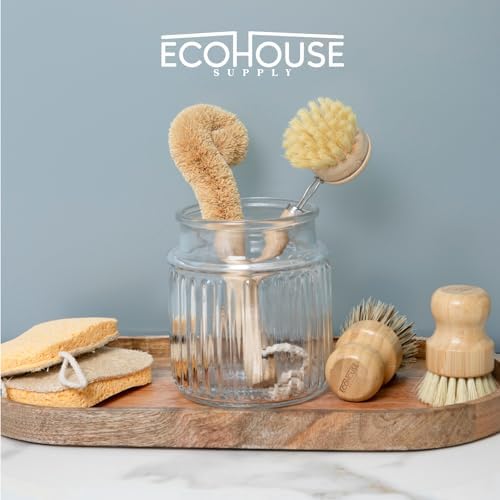 ECOHOUSE SUPPLY™ Bamboo Dish Brush Set – 6-Piece Natural Fiber Kitchen Brush Set with Loofah Sponges (No Bleach), Sisal & Palm Scrubbers – Non-Toxic, Eco-Friendly, Plastic-Free Dish Cleaning Brushes. - Image 6
