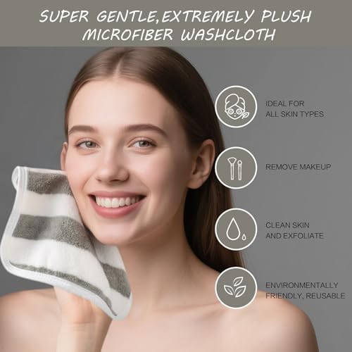 SINLAND Microfiber Facial Cloths Fast Drying Washcloth 8inch x 8inch Absorbent Face Wash Cloth Soft Makeup Remover Cloths - Image 6