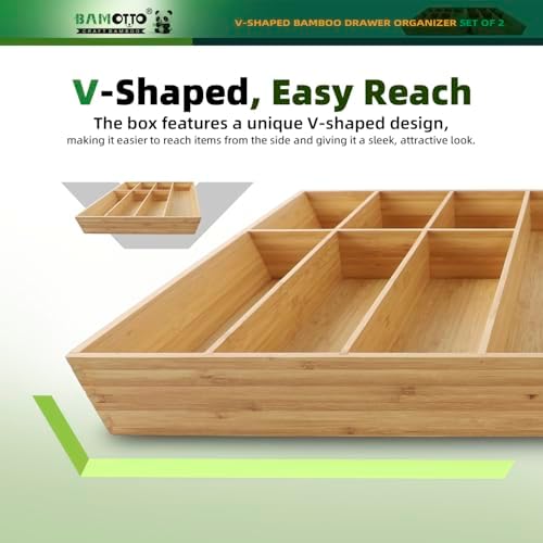 BAMOTTO CRAFTBAMBOO 13 Slot V-Shaped Bamboo Drawer Organizer Set of 2 - Image 3