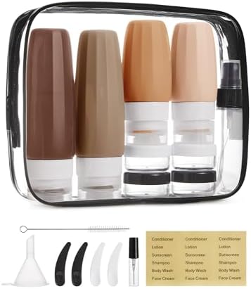 BAGSMART 18 Pack TSA Approved Travel Bottles for Toiletries, Leak Proof Silicone Travel Size Containers Bottles for Shampoo, Earth Tone by BAGSMART