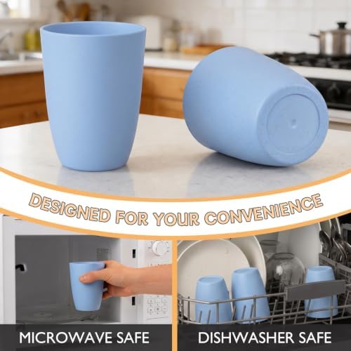 Wrova Wheat Straw Cups 6 PCS Good Alternative to Plastic Reusable Cups 12 oz Unbreakable Drinking Cup Reusable Dishwasher Safe Water Plastic Glasses Light Blue - Image 6