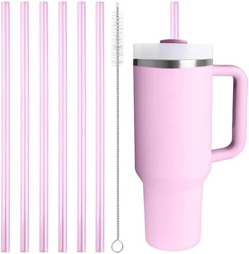 Replacement Straw Compatible with 40 oz Stanley Quencher Tumbler, 12 Inch Extra Long Reusable Plastic Straws for 40 Oz Cup, Pink-6 Pack by Bubrike