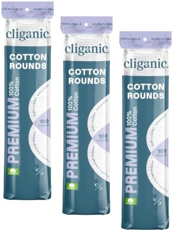 Cliganic Premium Cotton Rounds for Face, Makeup Remover Pads, 300 Count by Cliganic