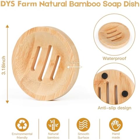 4 Pieces Bamboo Soap Dish Holders - Round Natural Wooden Soap Trays, Rustic Bathroom Accessories, Eco-Friendly Drainable Soap Savers for Sink, Kitchen, Shower - Image 2
