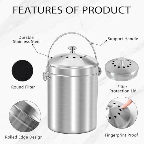 ENLOY Compost Bucket for Kitchen Countertop, 1.3 Gallon, Stainless Steel - Image 3