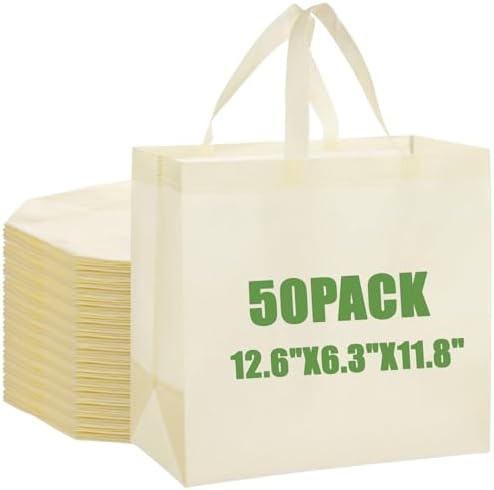 50pcs Reusable Grocery Bags with Handles Non Woven Shopping Tote Bags Bulk by Retainbre