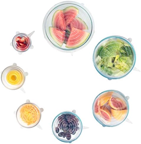 Modfamily Silicone Stretch Lids (7 pack, includes EXCLUSIVE XL SIZE), Reusable, Durable & Expandable to Fit Many Container Sizes & Shapes. Superior for Keeping Food Fresh, Dishwasher & Freezer Safe by MODFAMILY+PRODUCTS+THAT+SIMPLIFY+LIFE