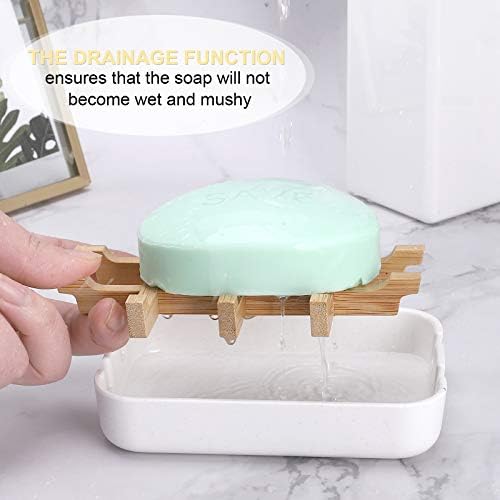 Bamboo Wooden Soap Dishes for Bathroom Bar Soap Holder Shower Soap Holder Sink Deck Bathtub Shower Tray (Two Pieces White) - Image 4