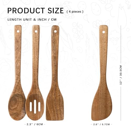 Wooden Spoons for Cooking, 4-Piece Acacia Wood Cooking Utensil Set - Image 2