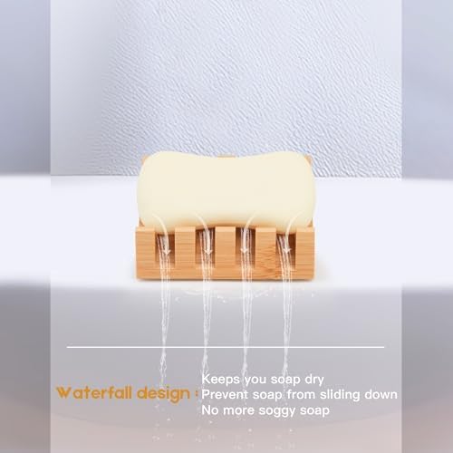 Shampoo Bar and Sponge Holders for Shower – Self-Draining Bamboo Soap Dish Tray, 2 Pack Wooden Soap Saver Racks for Conditioner Bars, Razor, Sink, Bathroom, Kitchen, or Travel - Image 2