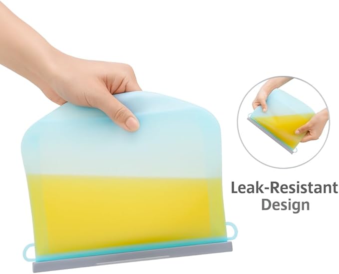 Reusable Silicone Food Storage Bags: Leak-Reistent Stand-up Pouches for Meal Prep, Sandwiches, Snacks, Baby Food, 3 Pack (500ml, 1000ml, 1500ml). BPA-Free, Freezer and Dishwasher Safe, Eco-Friendly