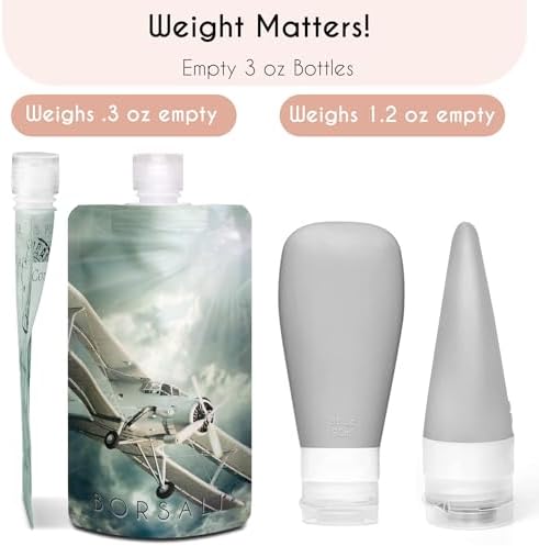 BORSALI Travel Pouches for Toiletries, Portable Flat Pack Squeeze Containers for Shampoo & 3-1-1 Liquids, Empty Travel Size Essentials for Women - 18 Piece Set with TSA Approved Bag - Image 2