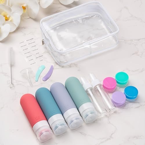 16pack Travel Bottles for Toiletries, TSA Approved LeakProof Squeezable Silicone Toiletry Containers for Shampoo, Conditioner, 3oz Portable Refillable Travel Size Liquid Containers (16Pcs/Warm Color） - Image 6