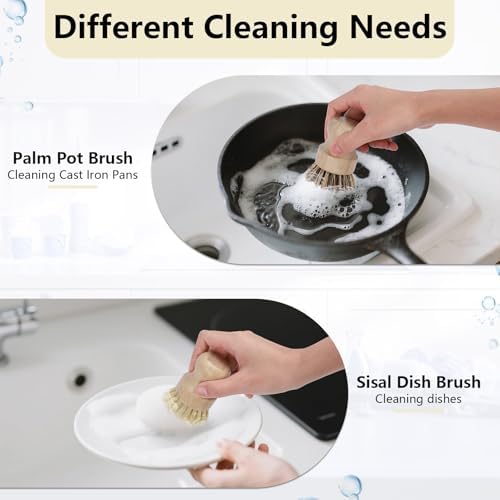 5 Pack Bamboo Dish Brush Set with 14’’ Bottle Brush - Image 5