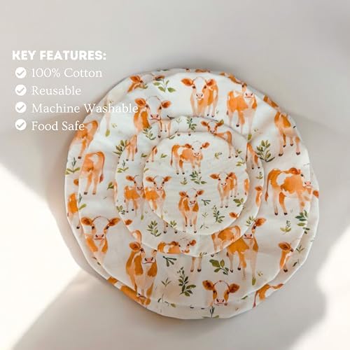 (4-Pack) Sourdough Reuseable Jar & Bowl Covers | Cute Baking Gift | 100% Cotton | Washable | Bread Proofing | Kitchen Food Storage Gifting | Starter Cover Lid Kit (Jersey Cow) - Image 3