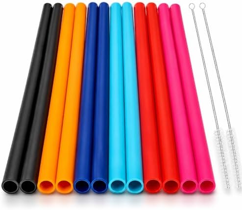 12 Pcs Eco Friendly Silicone Straws with 2 cleaning Brushes,Reusable Silicone Drinking Straws,for 30oz and 20oz Tumblers,Yeti, Ozark, (Pure Multicolor, 10 inches) by HT-INTL