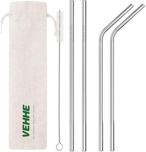 VEHHE Metal Straws, Stainless Steel Reusable Straws Set (2 Straight|2 Bent) by VEHHE
