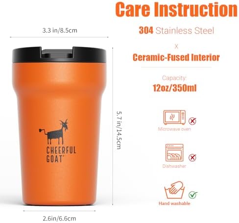 CHEERFUL GOAT Travel Coffee Mug, Ceramic Travel Mug with Lid(Orange) - Image 3