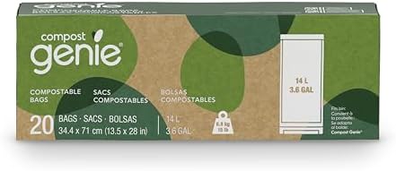 Compost Genie 3.6 Gallon Compostable Bags, 20 Count, Sturdy for Food Waste, Compatible with Kitchen Compost Genie Bins, ASTM D6400 Certified by CompostGenie