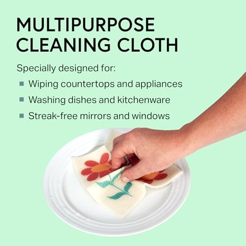 Swedish Wholesale Dishcloths Reusable 8" x 7" Sponge Cloths, Bulk 10 Pack of High Absorbent Cellulose Dish & Kitchen Cleaning Hand Towels, Wring to Dry & Machine Wash, Odor Resistant, Red Flower - Image 2
