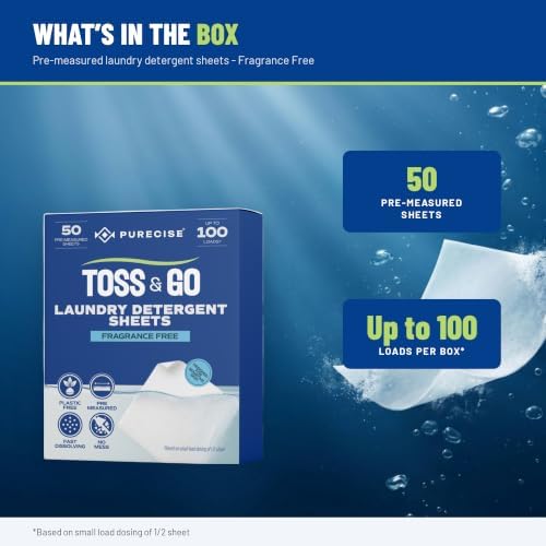 Purecise Laundry Detergent Sheets, 50 Count, 100 Loads, Fragrance Free - Image 2