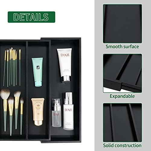 Utoplike Bamboo Drawer Organizer Kitchen Utensils, Silverware Tray Black - Image 5