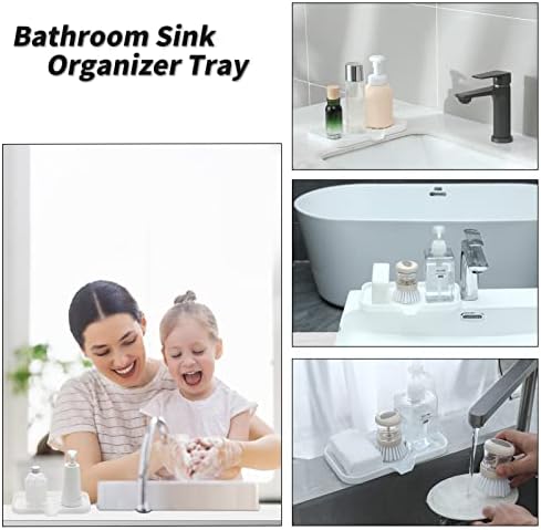 MicoYang Silicone Soap Dish with Drain Spout — Self-Draining Sink Organizer Tray for Bathroom & Kitchen, Sponges, Dispensers & Soap Holder, Non-Slip & Dishwasher Safe, White (Medium, 9.6"×5.3") - Image 3