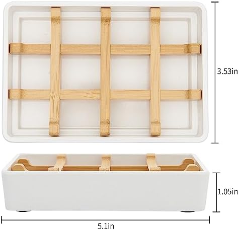 Bamboo Soap Dishes for Shower Wooden Soap Bar Holder for Bathroom Soap Tray Easy to Clean, Durable and with Non-Slip Pads(Two White Squares) - Image 5